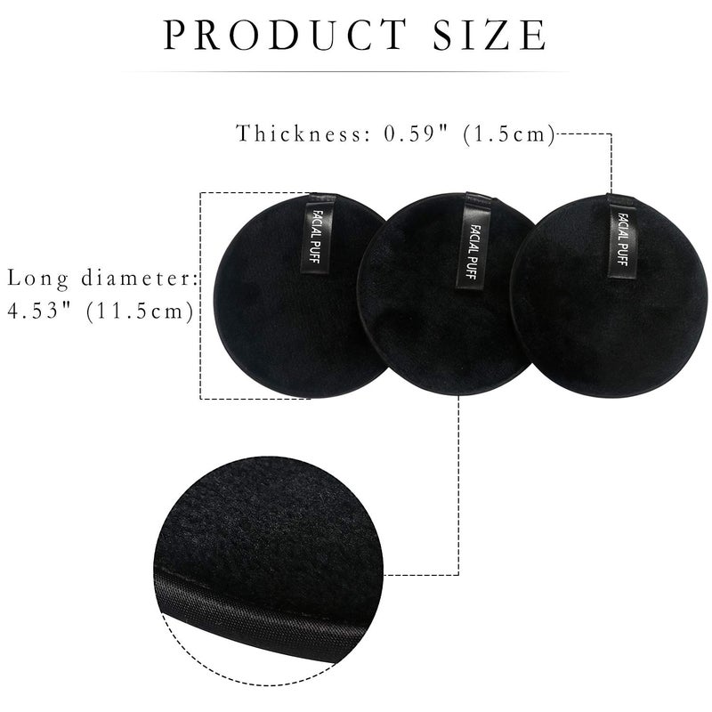 Vtrem 3 PCs Makeup Remover Pads: Reusable Soft Facial Cleaning Puffs Towels Christmas gifts Washable Make Up Removing Cloth Microfiber Multi-function, Black - Image 5